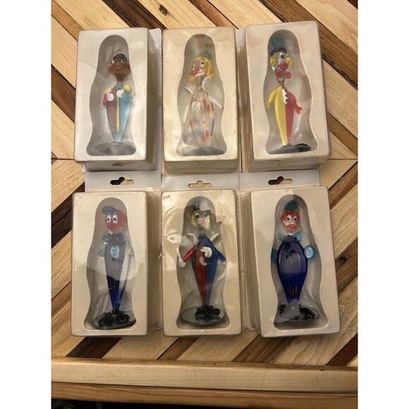 Set Of 6 - 4” Vintage Murano Style Clown Glass Art Lot Clowns - Picture 9 of 9